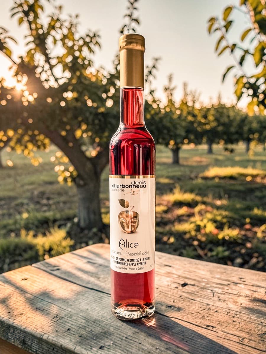 Bouteille d'Alice, mistelle de pomme aromatisée à la prune