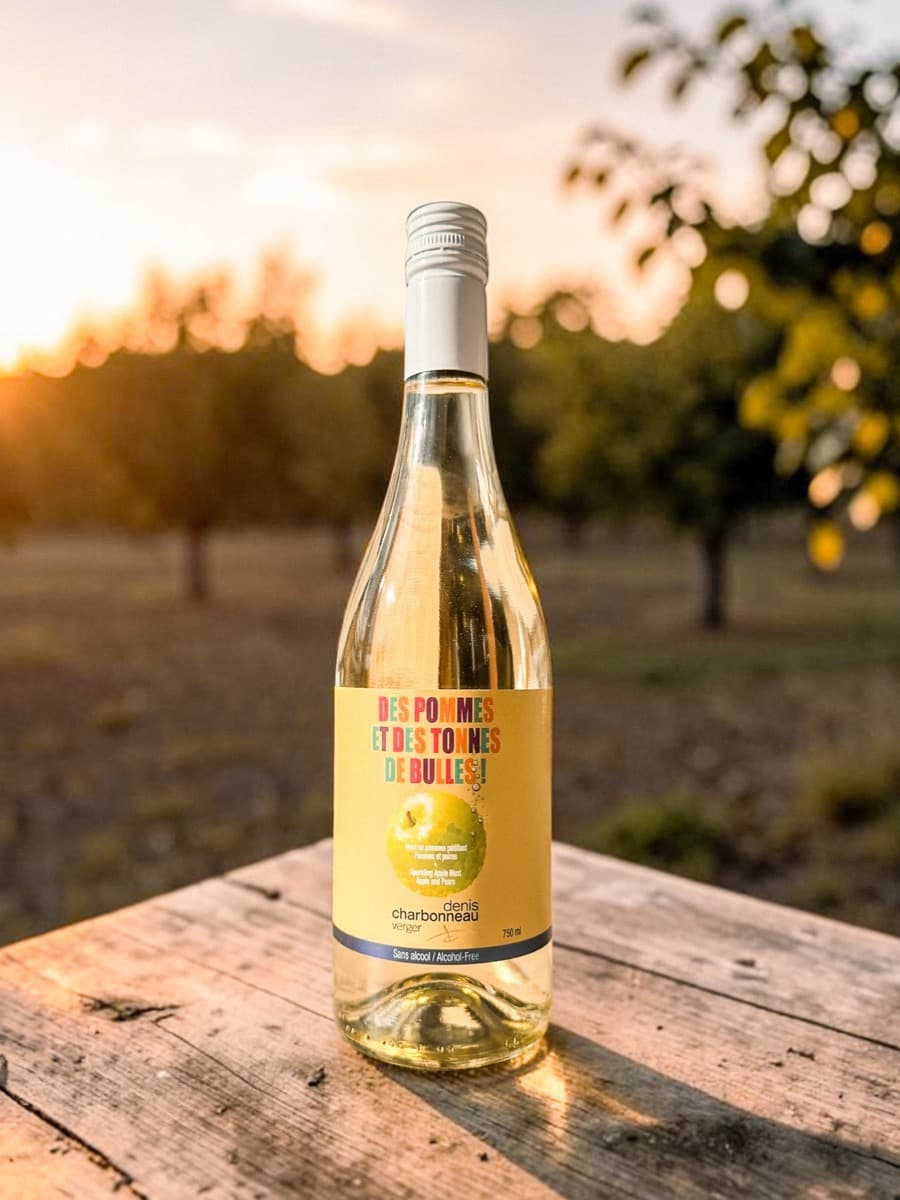 Bouteille du moût pomme-poire pétillant, sans alcool
